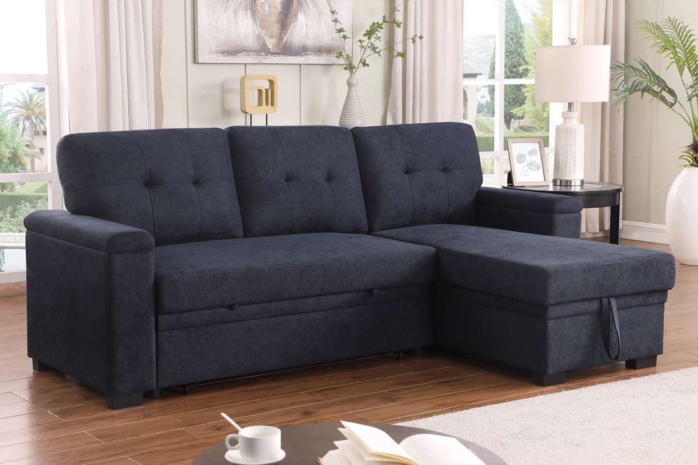 Lilola Home - Lucca II 84.5inW Dark Gray Woven Fabric Reversible Sleeper Sectional Sofa with Storage Chaise - 81520 veiw 6