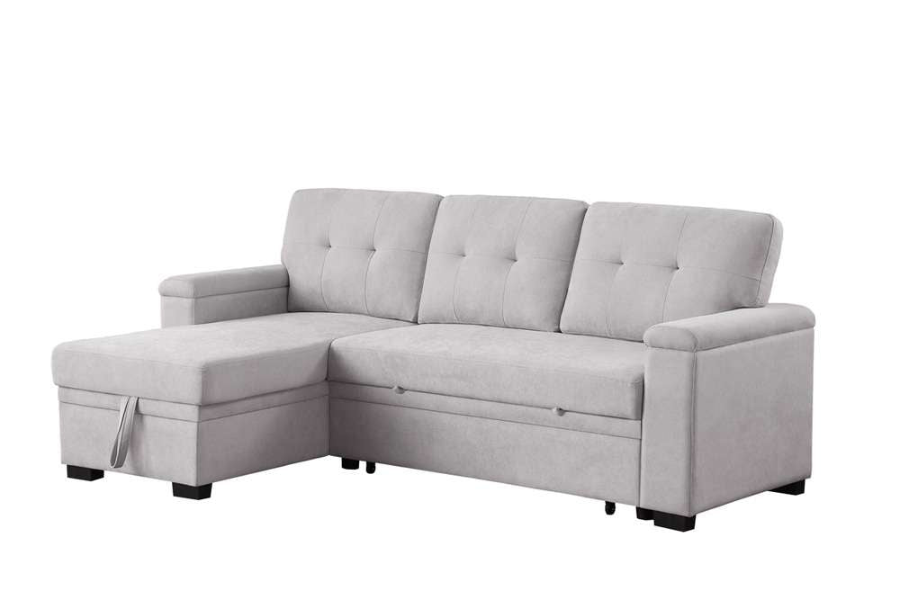Lilola Home - Lucca II 84.5inW Light Gray Woven Fabric Reversible Sleeper Sectional Sofa with Storage Chaise - 81521 veiw 1