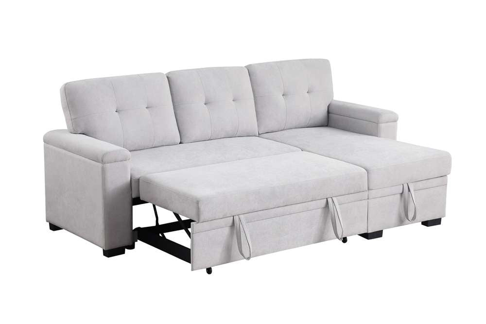 Lilola Home - Lucca II 84.5inW Light Gray Woven Fabric Reversible Sleeper Sectional Sofa with Storage Chaise - 81521 veiw 2