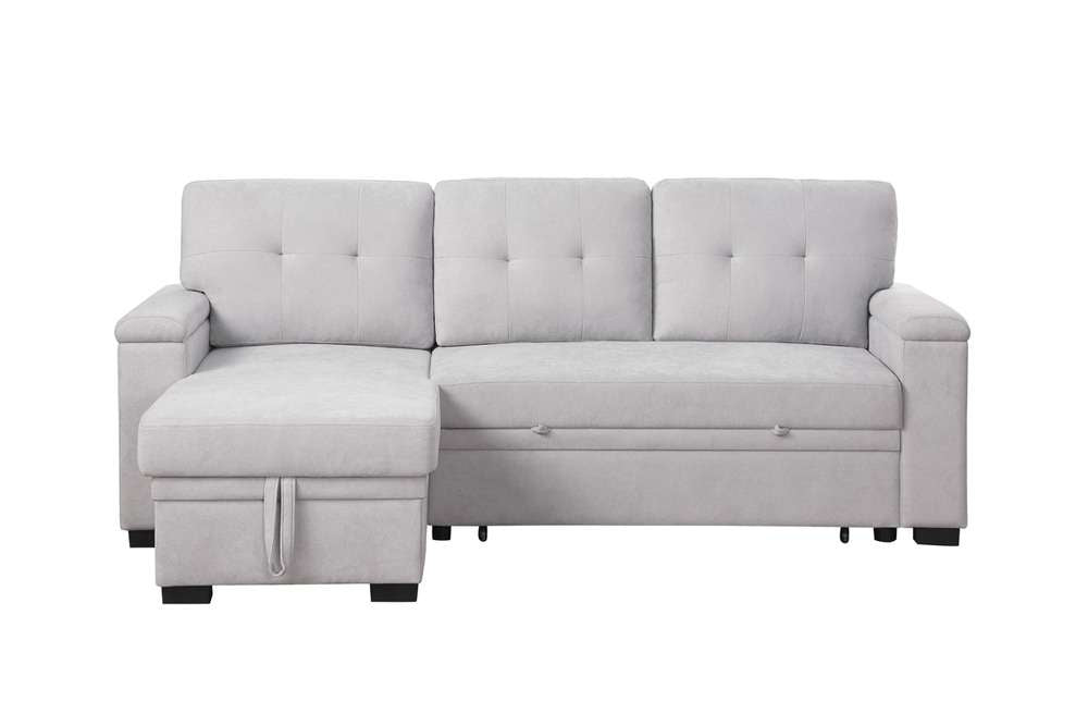 Lilola Home - Lucca II 84.5inW Light Gray Woven Fabric Reversible Sleeper Sectional Sofa with Storage Chaise - 81521 veiw 3