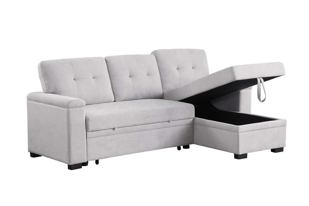 Lilola Home - Lucca II 84.5inW Light Gray Woven Fabric Reversible Sleeper Sectional Sofa with Storage Chaise - 81521 veiw 4