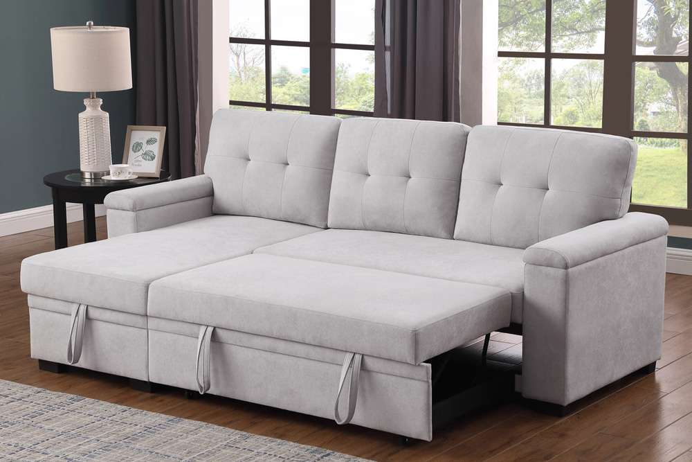 Lilola Home - Lucca II 84.5inW Light Gray Woven Fabric Reversible Sleeper Sectional Sofa with Storage Chaise - 81521 veiw 5