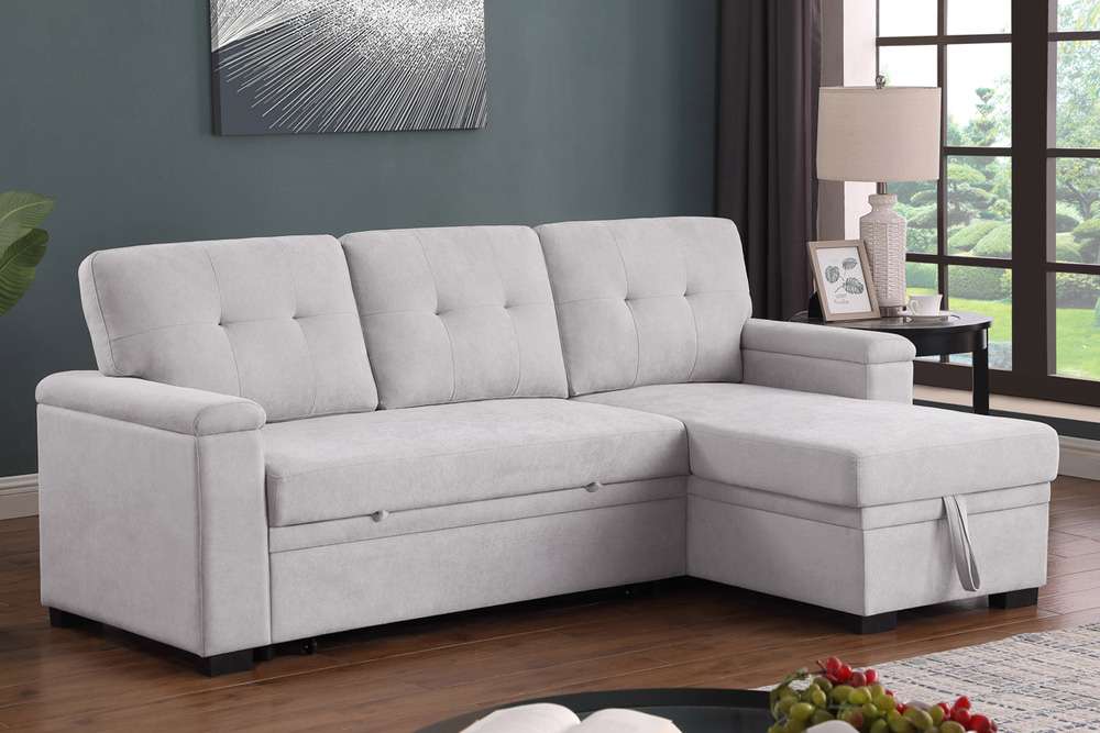Lilola Home - Lucca II 84.5inW Light Gray Woven Fabric Reversible Sleeper Sectional Sofa with Storage Chaise - 81521 veiw 6