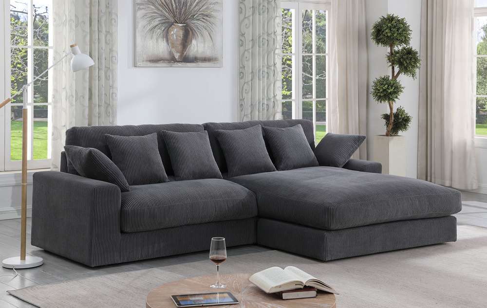 Lilola Home - Mystic Dark Gray Corduroy Reversible Sectional Sofa Chaise - 81337 veiw 1
