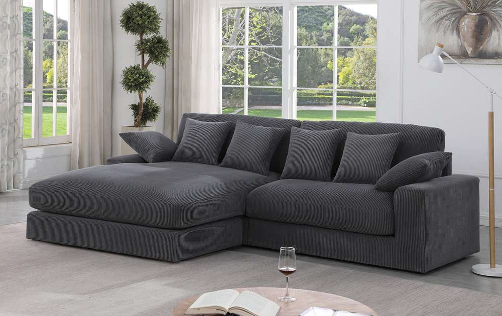 Lilola Home - Mystic Dark Gray Corduroy Reversible Sectional Sofa Chaise - 81337 veiw 3