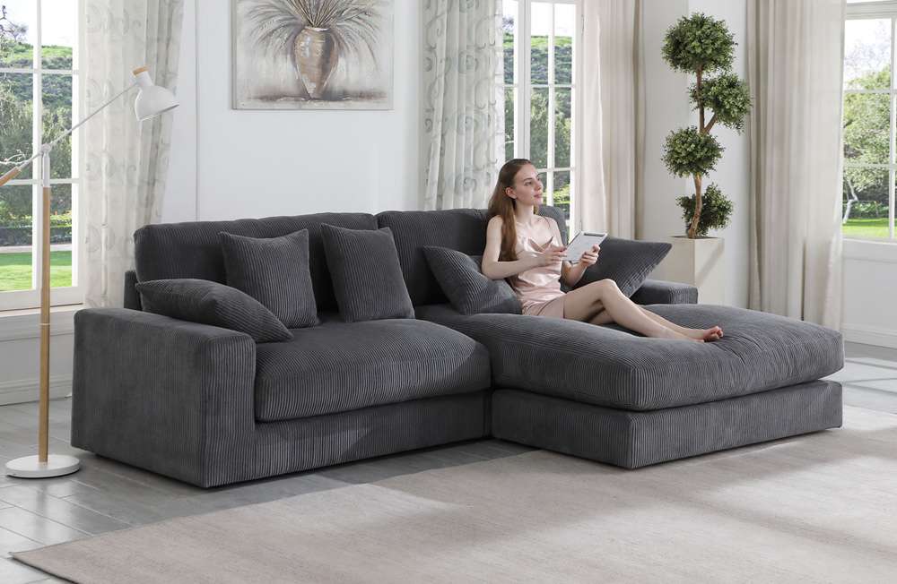 Lilola Home - Mystic Dark Gray Corduroy Reversible Sectional Sofa Chaise - 81337 veiw 4