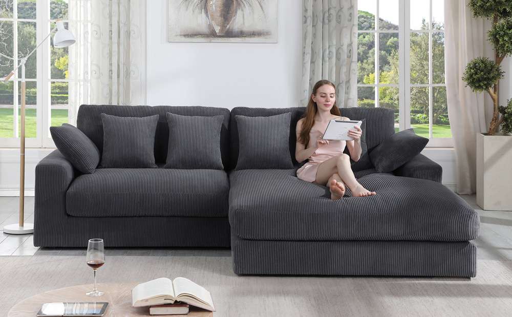 Lilola Home - Mystic Dark Gray Corduroy Reversible Sectional Sofa Chaise - 81337 veiw 5
