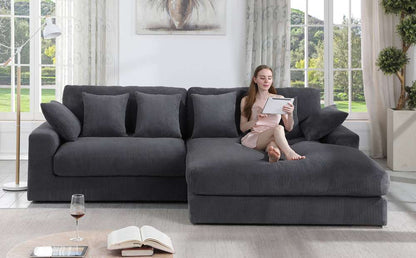 Lilola Home - Mystic Dark Gray Corduroy Reversible Sectional Sofa Chaise - 81337 veiw 5