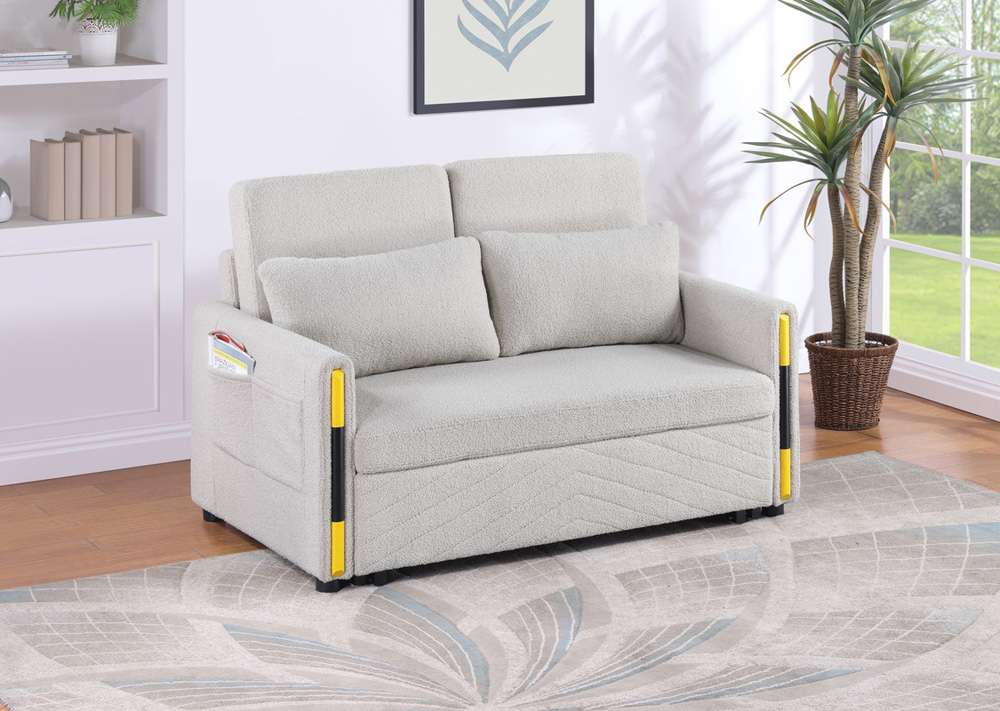 Lilola Home - Percy Beige Teddy Velvet Sleeper Loveseat with Side Pockets - 81356 veiw 1
