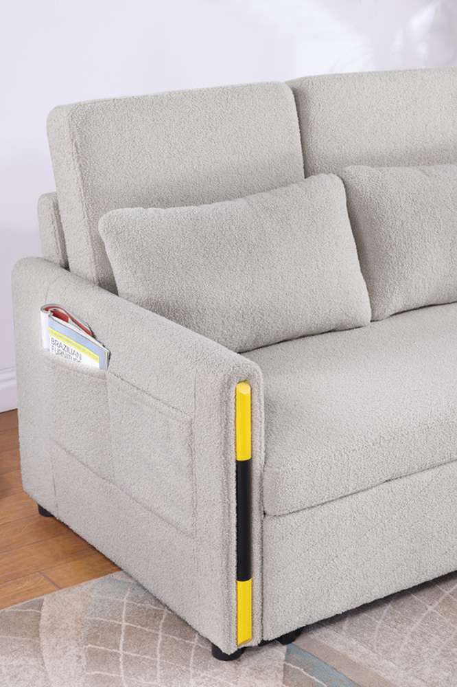 Lilola Home - Percy Beige Teddy Velvet Sleeper Loveseat with Side Pockets - 81356 veiw 6