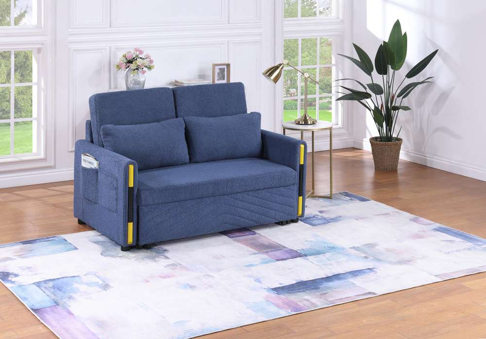 Lilola Home - Percy Navy Teddy Velvet Sleeper Loveseat with Side Pockets - 81357 veiw 1