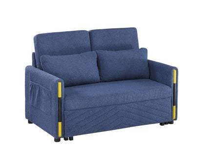 Lilola Home - Percy Navy Teddy Velvet Sleeper Loveseat with Side Pockets - 81357 veiw 2