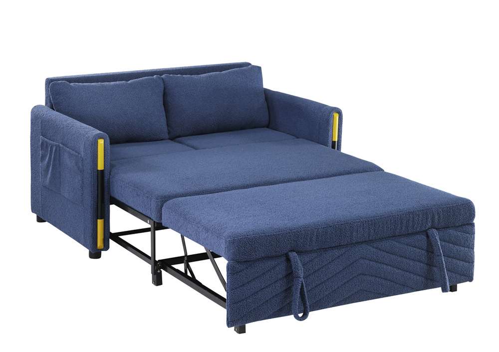 Lilola Home - Percy Navy Teddy Velvet Sleeper Loveseat with Side Pockets - 81357 veiw 4