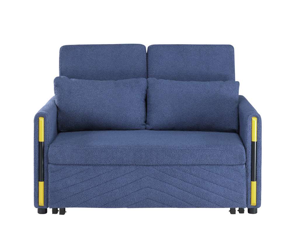 Lilola Home - Percy Navy Teddy Velvet Sleeper Loveseat with Side Pockets - 81357 veiw 5