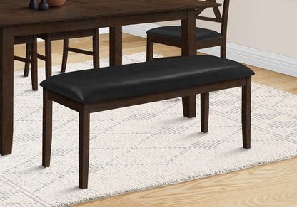 Monarch Specialties - Bench, 48in Rectangular, Dining Room, Hallway, Entryway, Upholstered, Wood, Brown Solid Wood, Black Leather-look, Transitional - I 1334 veiw 5