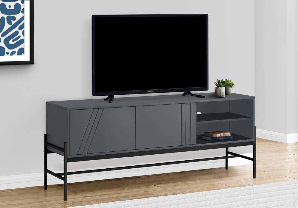 Monarch Specialties - Tv Stand, 60 Inch, Console, Media Entertainment Center, Storage Cabinet, Living Room, Bedroom, Grey Laminate, Black Metal, Contemporary, Modern - I 2739 veiw 5