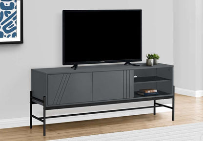 Monarch Specialties - Tv Stand, 60 Inch, Console, Media Entertainment Center, Storage Cabinet, Living Room, Bedroom, Grey Laminate, Black Metal, Contemporary, Modern - I 2739 veiw 5