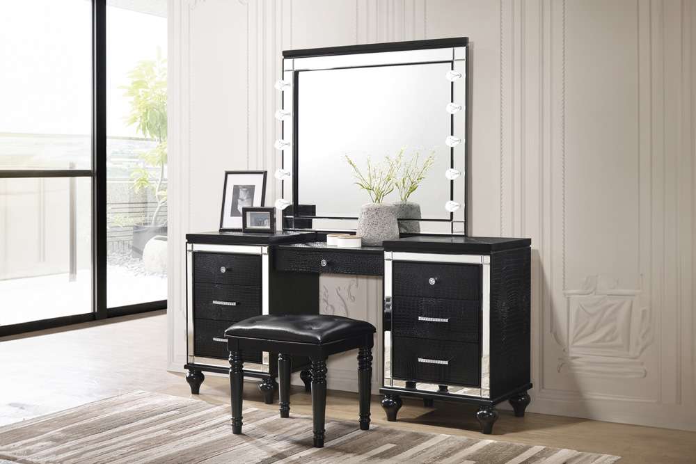 New Classic Furniture - Valentino Vanity Table Stool-Black - BA9698B-092 veiw 2
