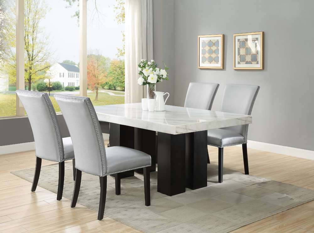 Steve Silver - Camila 5PC Rectangle Dining Set Silver Chair - White Table Top - CM420-D5PC-WS veiw 1