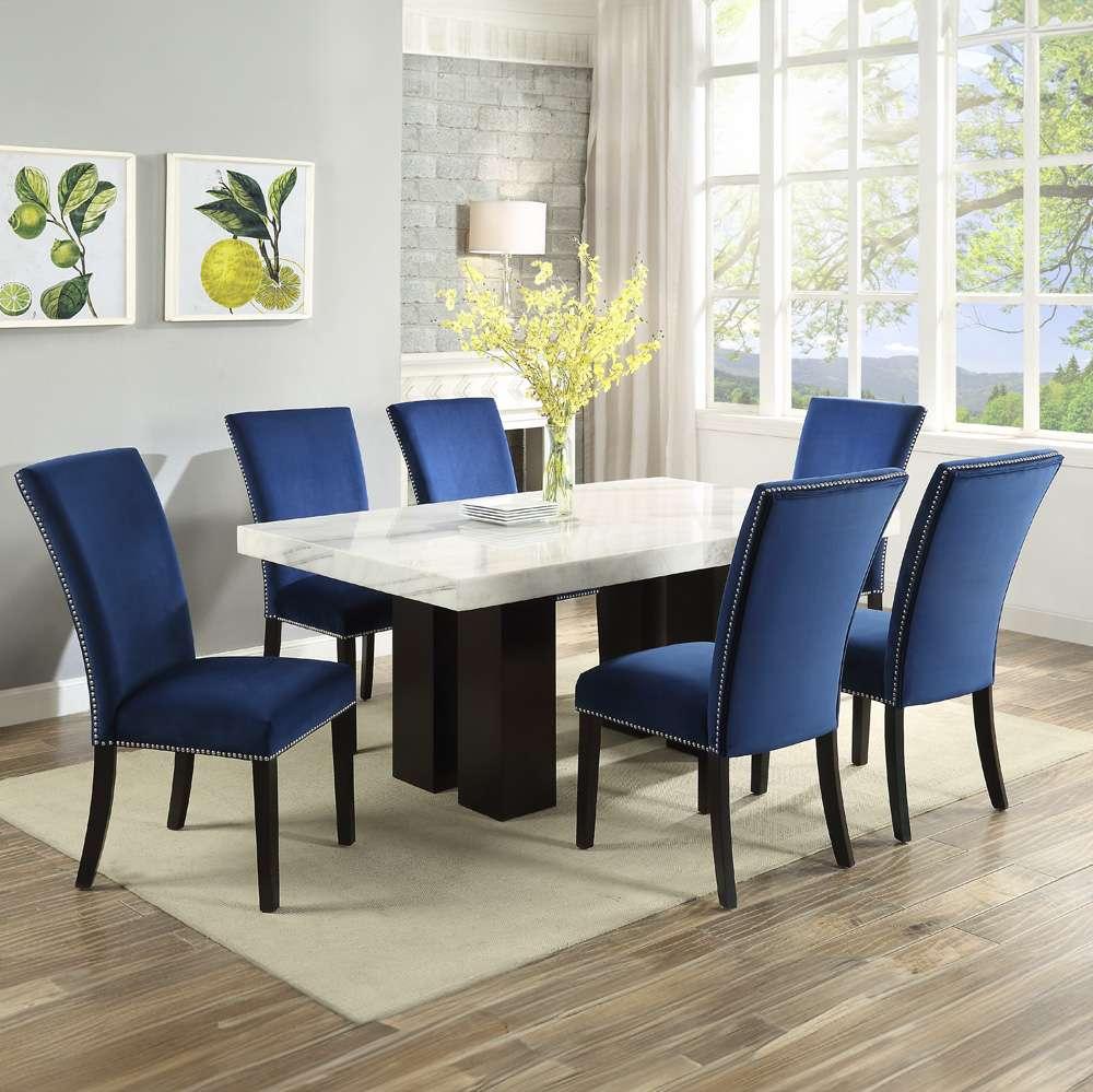 Steve Silver - Camila 7PC Rectangle Dining Set Blue Chair - White Table Top - CM420WBWTSBN7PC veiw 1