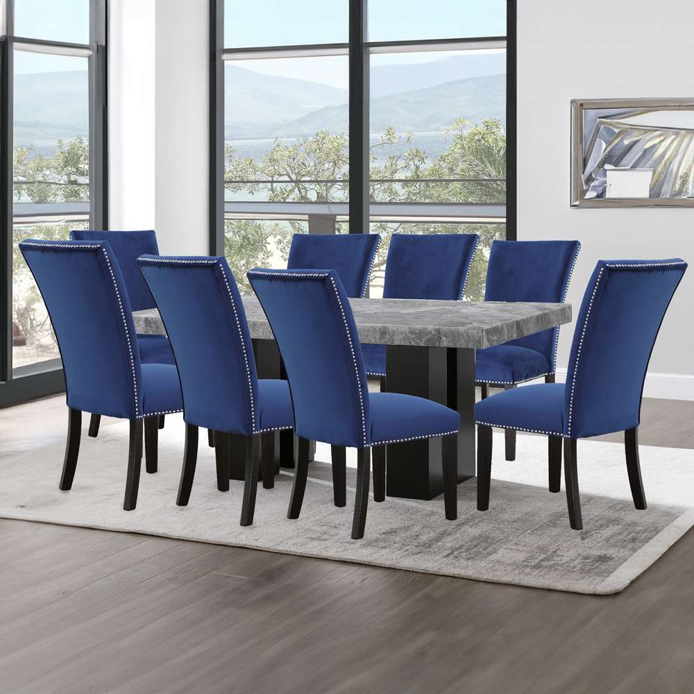 Steve Silver - Camila 9PC Rectangle Dining Set Blue Chair - Gray Table Top - CM420-D9PC-GB veiw 1