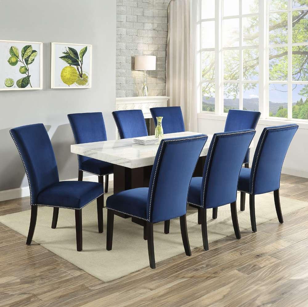 Steve Silver - Camila 9PC Rectangle Dining Set Blue Chair - White Table Top - CM420-D9PC-WB veiw 1