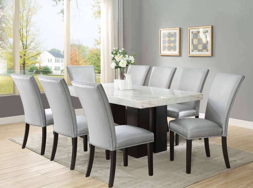 Steve Silver - Camila 9PC Rectangle Dining Set Silver Chair - White Table Top - CM420-D9PC-WS veiw 1