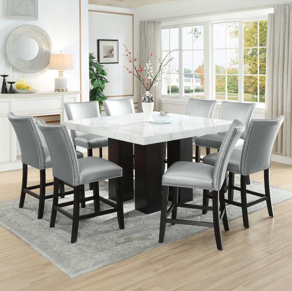 Steve Silver - Camila 9PC Square Counter Set Silver Chair - White Table Top - CM540PTPBCCSN9PC veiw 1