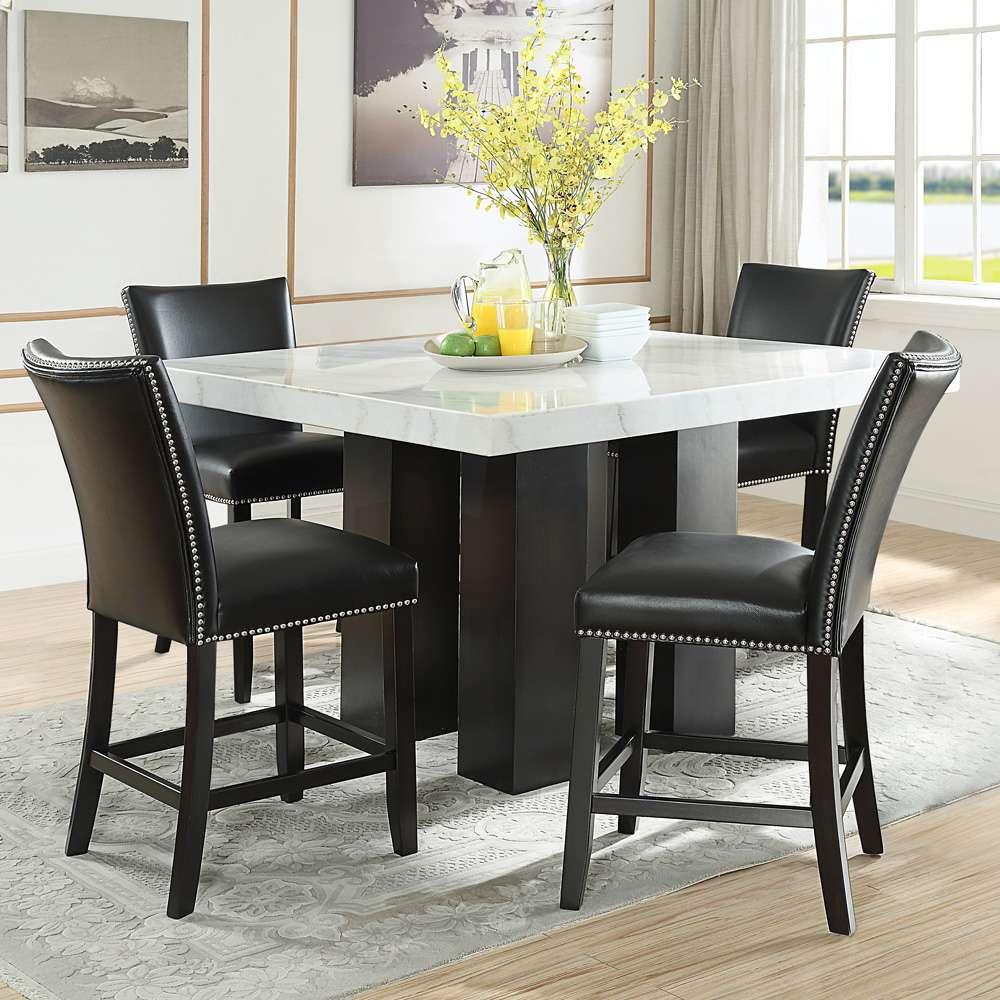Steve Silver - Camila Square 5PC Counter Set Black Chair - White Table Top - CM540-C5PC-K veiw 1