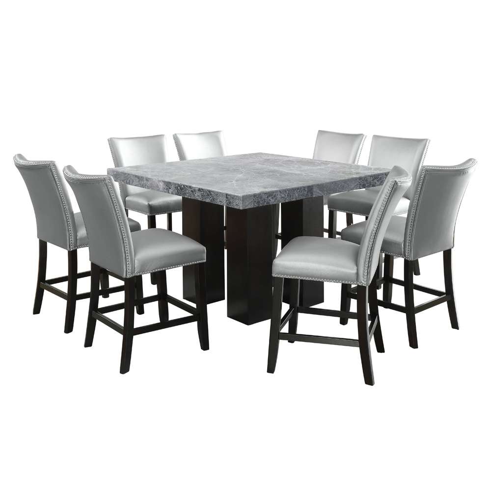 Steve Silver - Camila Square 9PC Counter Set Silver Chair - Gray Table Top - CM540-C9PC-GS veiw 1