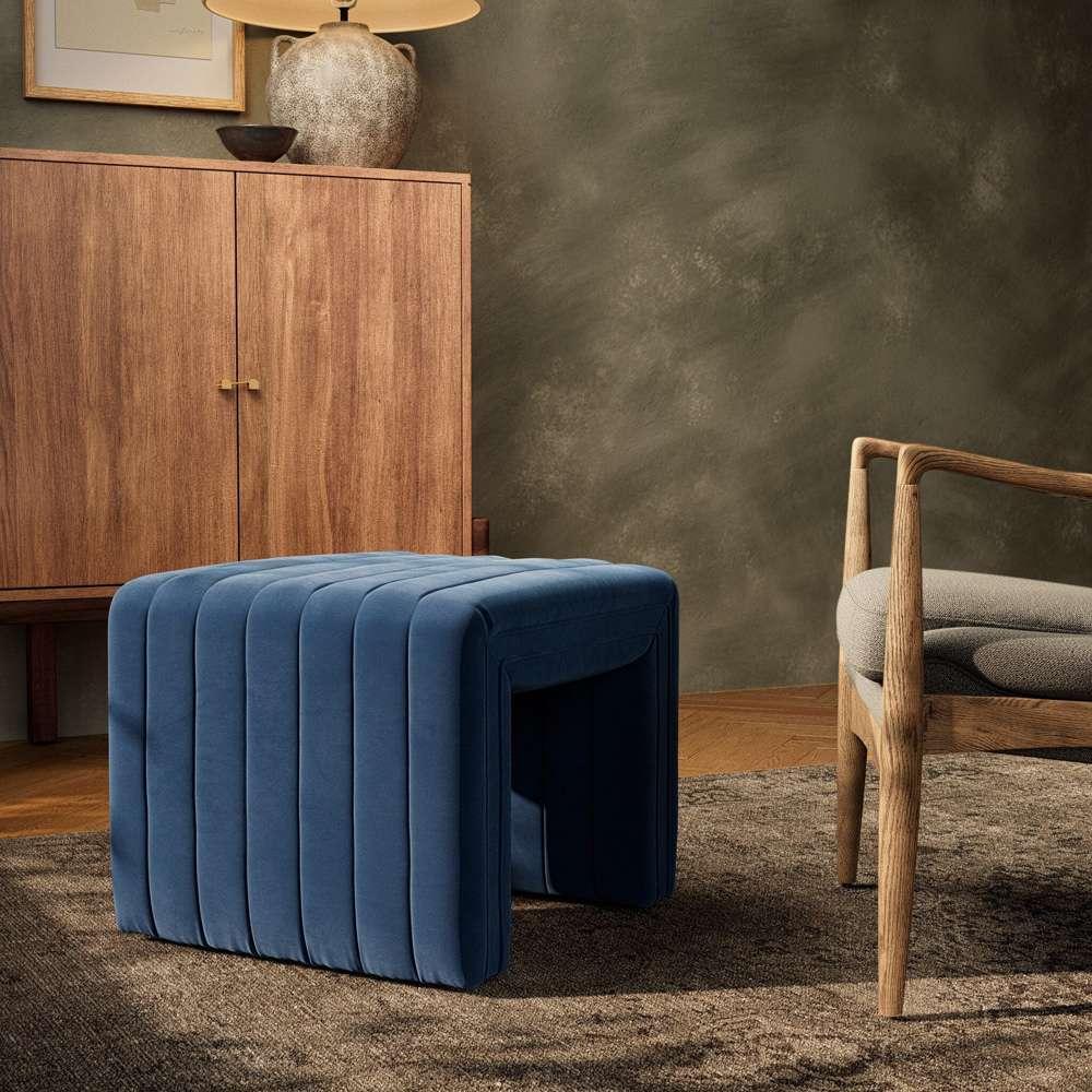 Four Hands - Augustine Ottoman-21in - Sapphire Navy - 108563-005 veiw 4