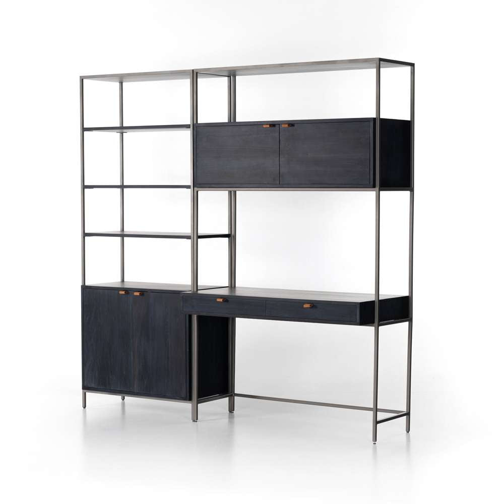 Four Hands - Trey Modular Wall Desk With 1 Bookcase - Black Wash Poplar - 228709-002 veiw 1
