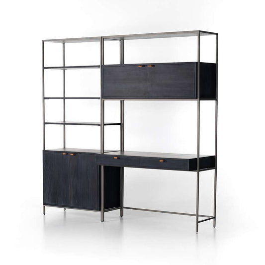 Four Hands - Trey Modular Wall Desk With 1 Bookcase - Black Wash Poplar - 228709-002 veiw 1