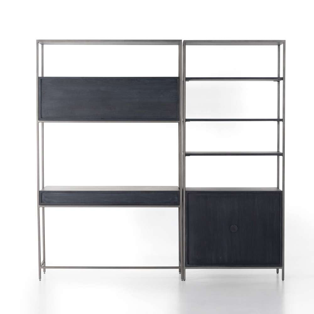 Four Hands - Trey Modular Wall Desk With 1 Bookcase - Black Wash Poplar - 228709-002 veiw 3
