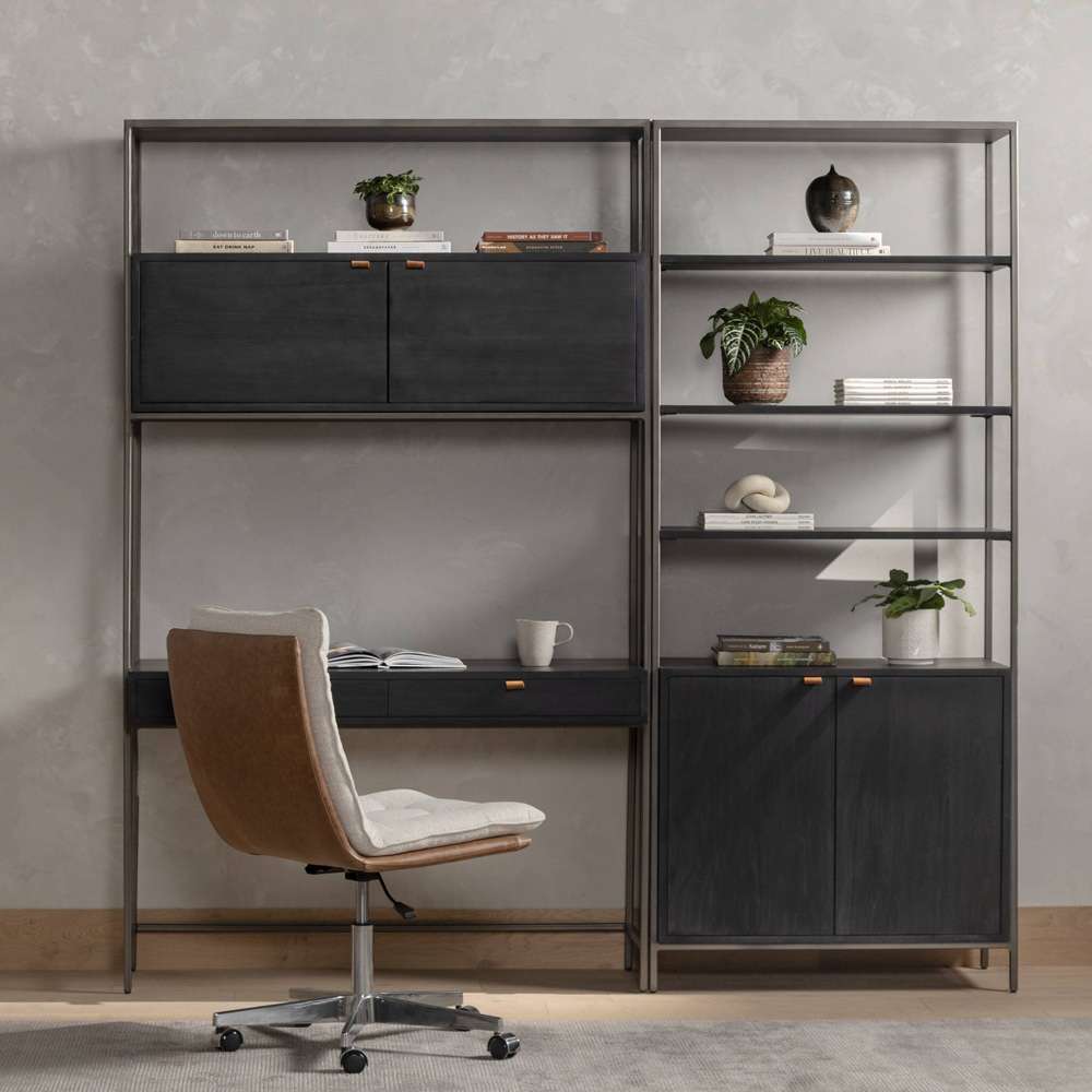 Four Hands - Trey Modular Wall Desk With 1 Bookcase - Black Wash Poplar - 228709-002 veiw 4
