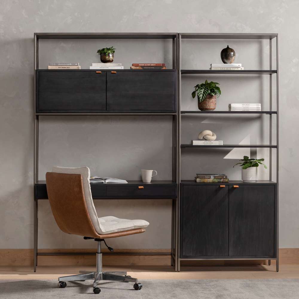 Four Hands - Trey Modular Wall Desk With 1 Bookcase - Black Wash Poplar - 228709-002 veiw 5
