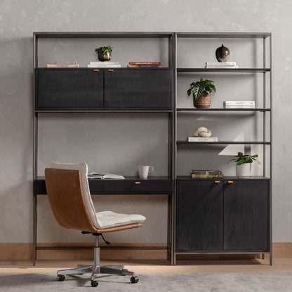 Four Hands - Trey Modular Wall Desk With 1 Bookcase - Black Wash Poplar - 228709-002 veiw 5