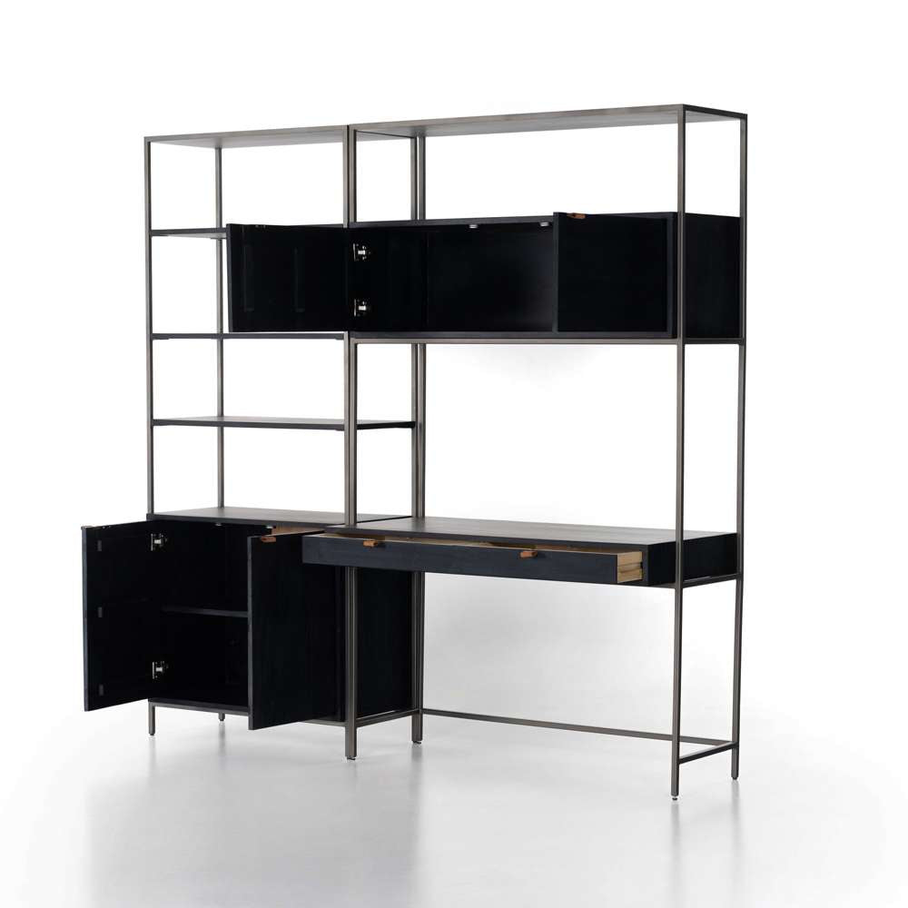 Four Hands - Trey Modular Wall Desk With 1 Bookcase - Black Wash Poplar - 228709-002 veiw 6