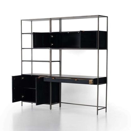 Four Hands - Trey Modular Wall Desk With 1 Bookcase - Black Wash Poplar - 228709-002 veiw 6
