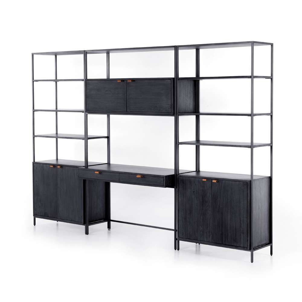 Four Hands - Trey Modular Wall Desk With 2 Bookcases - Black Wash Poplar - 228708-001 veiw 1