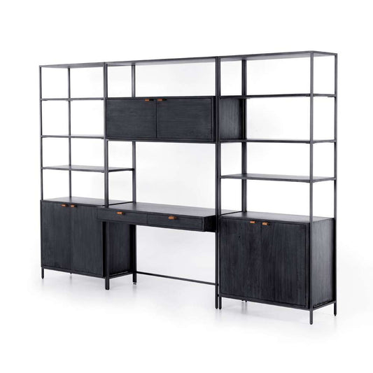 Four Hands - Trey Modular Wall Desk With 2 Bookcases - Black Wash Poplar - 228708-001 veiw 1