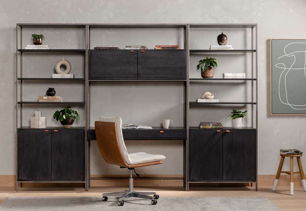 Four Hands - Trey Modular Wall Desk With 2 Bookcases - Black Wash Poplar - 228708-001 veiw 2