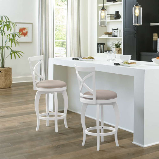Hillsdale Furniture - Ellendale Wood Counter Height Swivel Stool, White with Beige Fabric - 5304-826 veiw 2