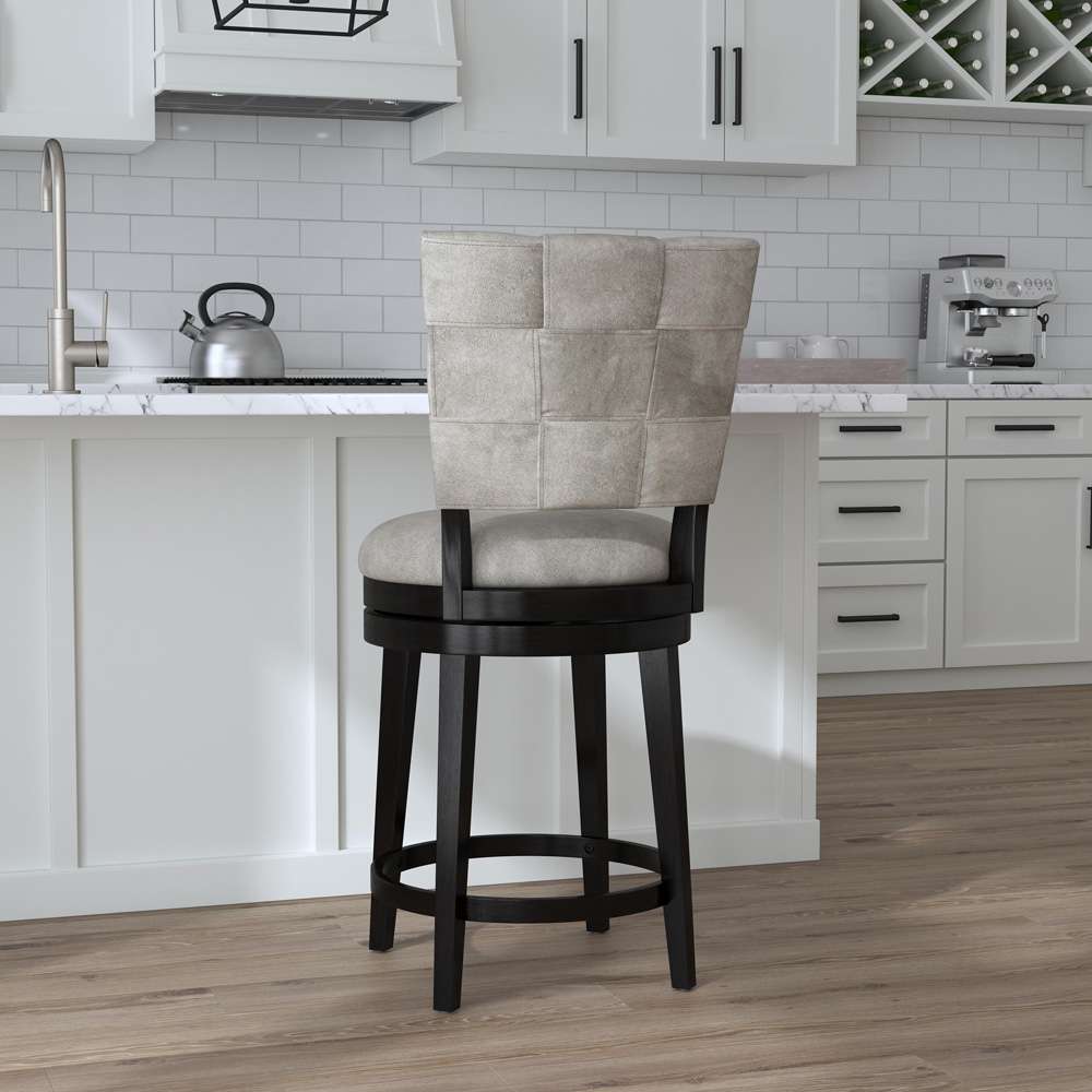 Hillsdale Furniture - Kaede Wood and Upholstered Counter Height Swivel Stool, Black with Weathered Granite Gray Faux Leather - 4355-828 veiw 3