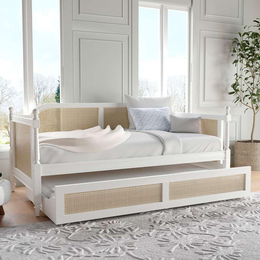 Hillsdale Furniture - Melanie Wood and Cane Twin Daybed with Trundle, White - 2167DBT veiw 2