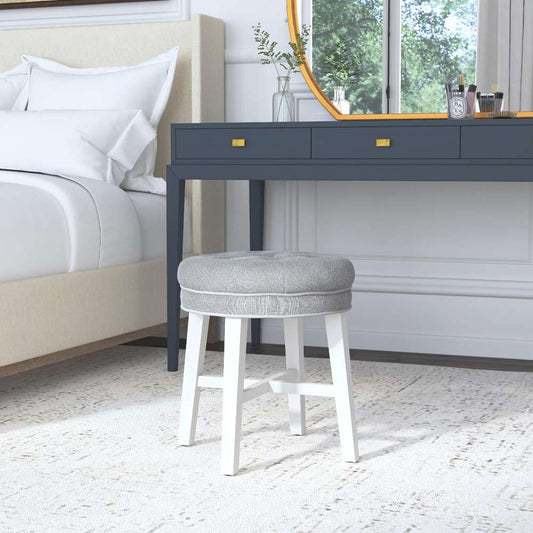 Hillsdale Furniture - Sophia Tufted Backless Vanity Stool, White with Gray Fabric - 51007 veiw 2