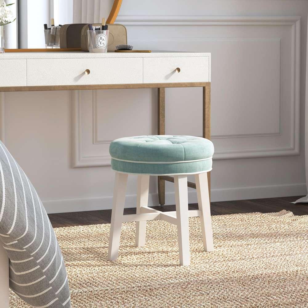 Hillsdale Furniture - Sophia Tufted Backless Vanity Stool, White with Spa Blue Fabric - 51008 veiw 2