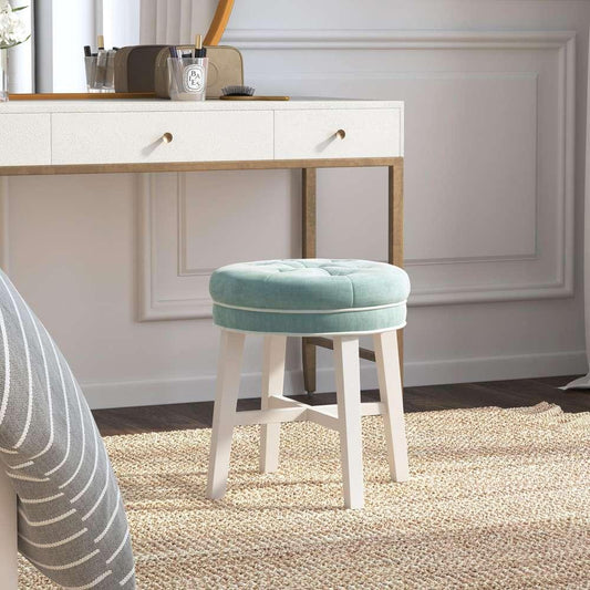Hillsdale Furniture - Sophia Tufted Backless Vanity Stool, White with Spa Blue Fabric - 51008 veiw 2