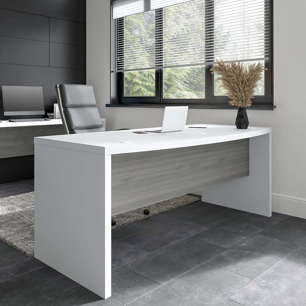 Bush Business Furniture - Echo 72W Bow Front Desk in Pure White and Modern Gray - KI60509-03 veiw 3