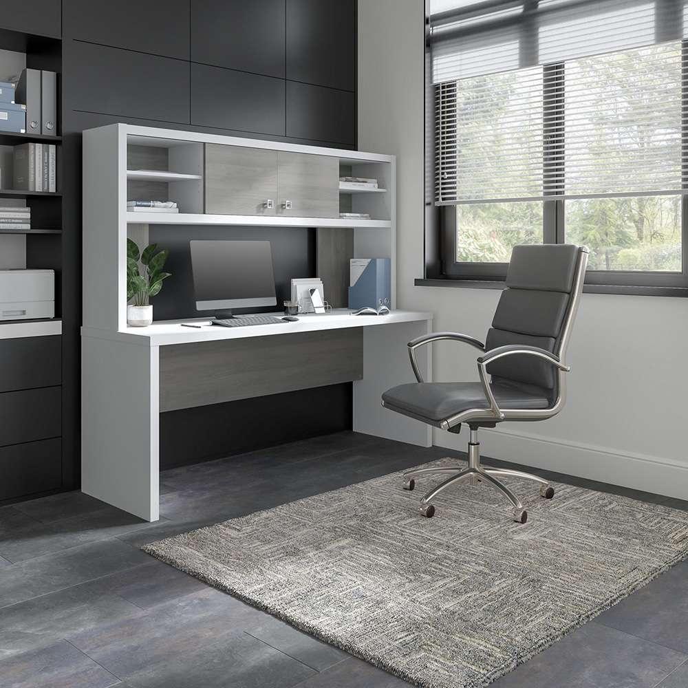 Bush Business Furniture - Echo 72W Computer Desk with Hutch in Pure White and Modern Gray - ECH056WHMG veiw 2